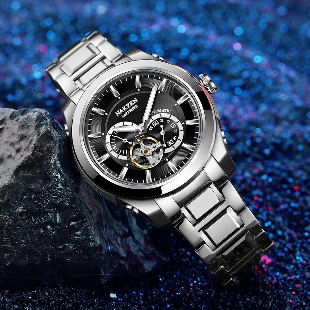 NAKZEN Men Automatic Watch Miyota 82S7 Sapphire Luxury Mechanical Wristwatch Stainless Steel Waterproof Watch Clock relogio 6023