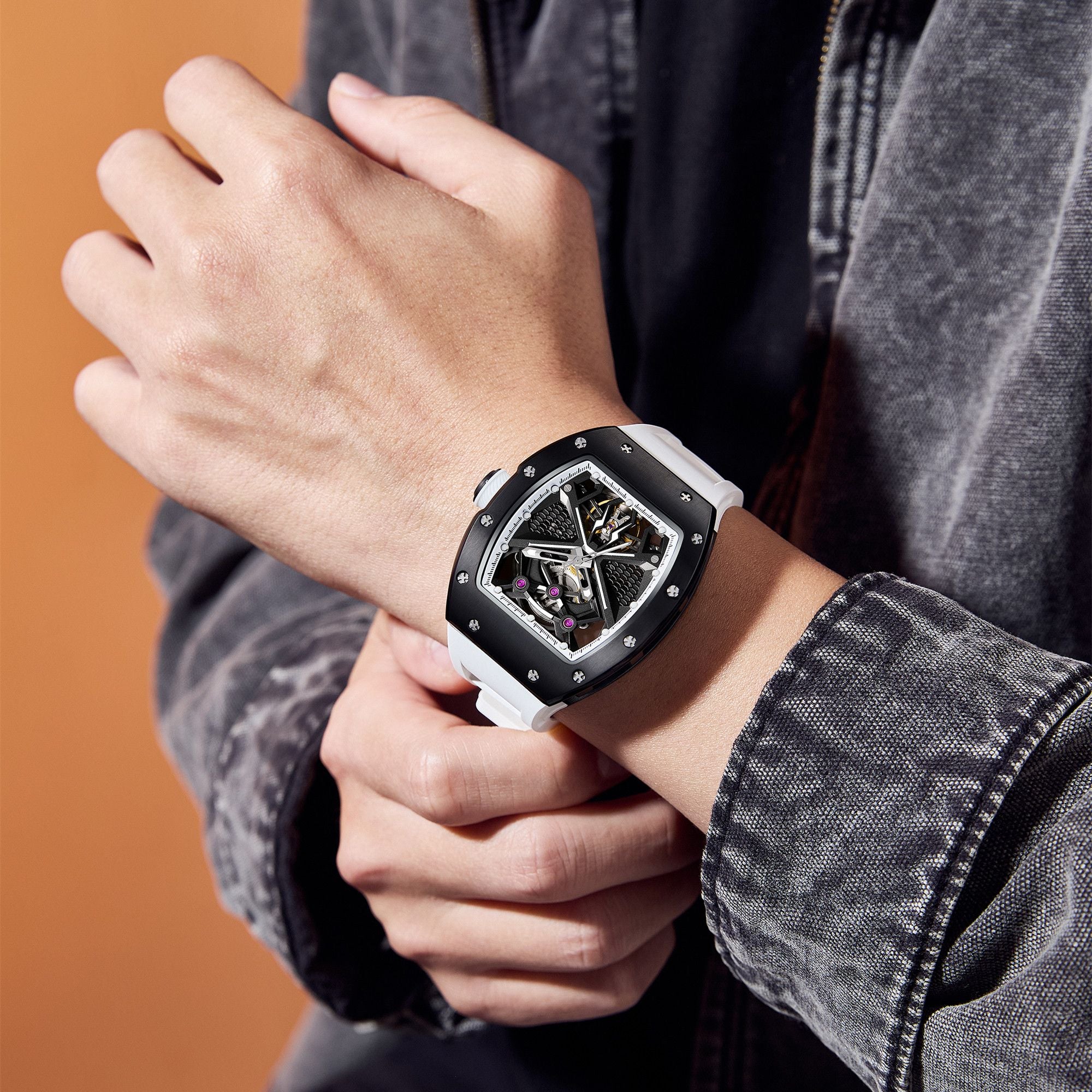 MEGIR Hollow Out Dial Men Mechanical Watch Fashion Stainless Steel Automatic Wristwatch Waterproof Watch Clock Montre Homme 9190-5