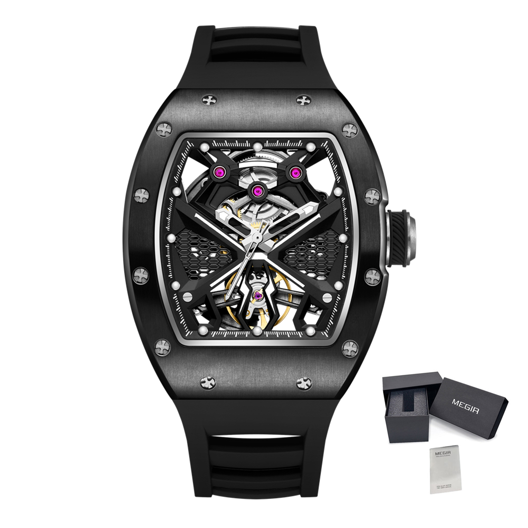 MEGIR Hollow Out Dial Men Mechanical Watch Fashion Stainless Steel Automatic Wristwatch Waterproof Watch Clock Montre Homme 9190-5