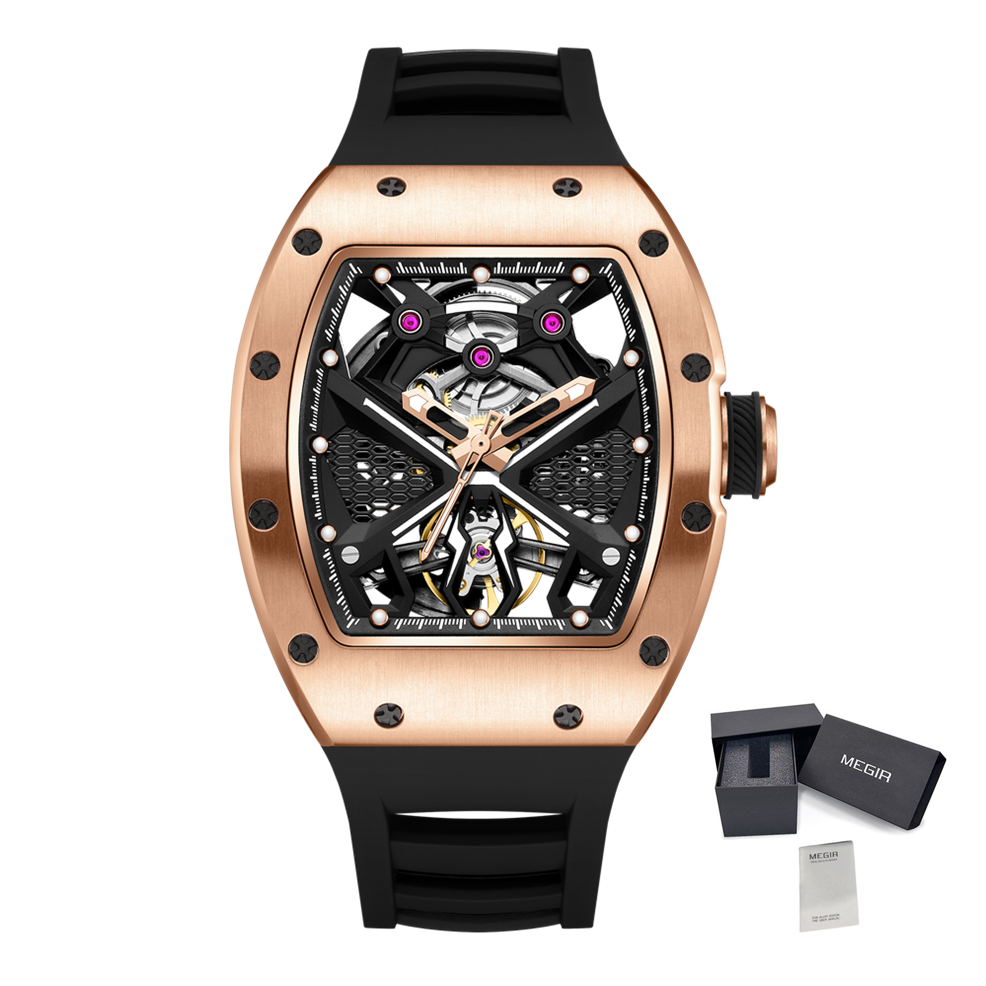 MEGIR Hollow Out Dial Men Mechanical Watch Fashion Stainless Steel Automatic Wristwatch Waterproof Watch Clock Montre Homme 9190-5
