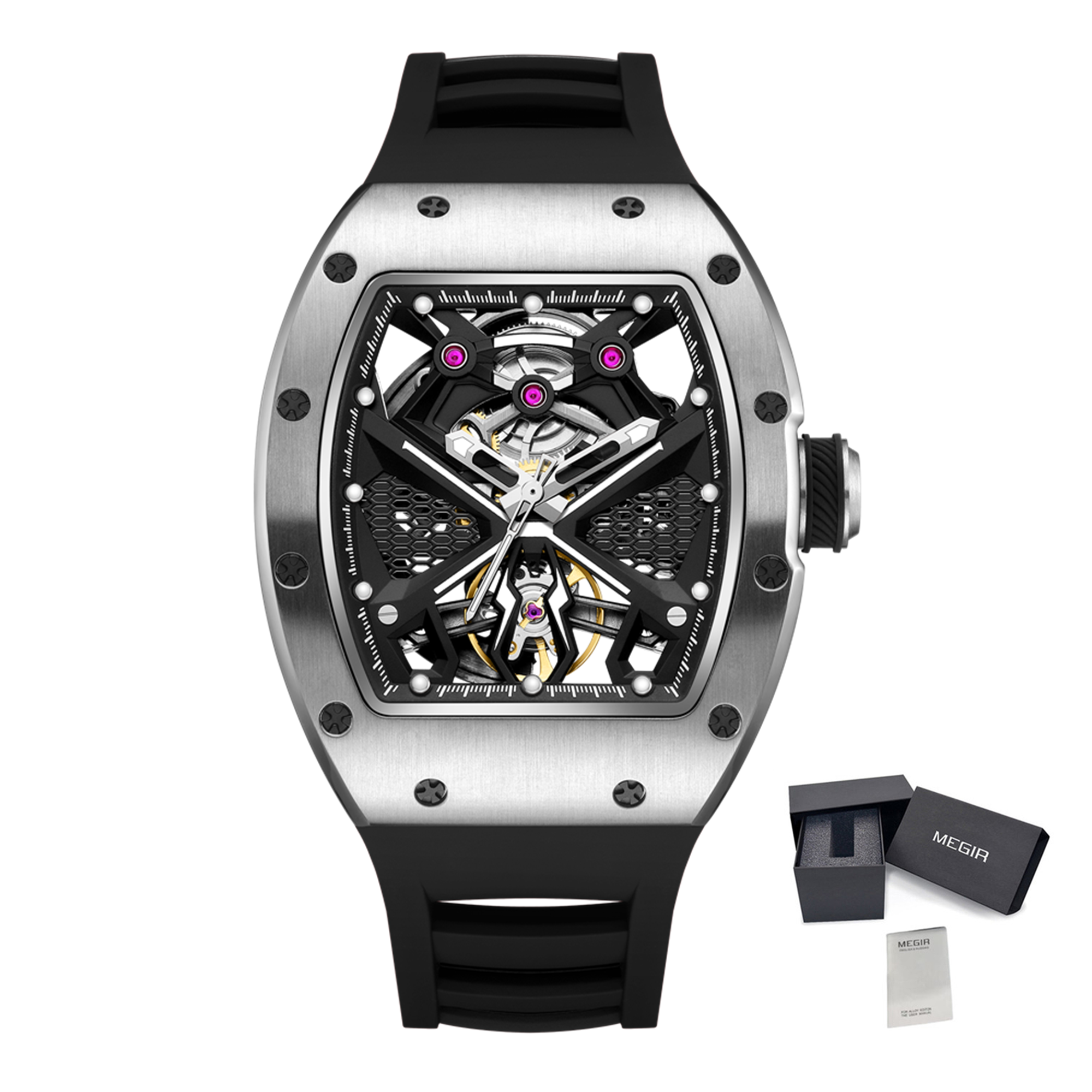 MEGIR Hollow Out Dial Men Mechanical Watch Fashion Stainless Steel Automatic Wristwatch Waterproof Watch Clock Montre Homme 9190-5